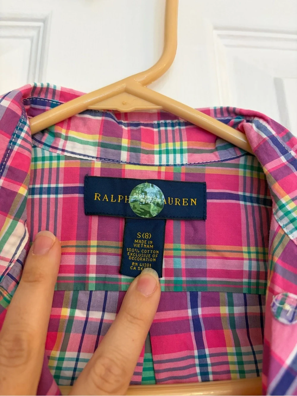 Ralph Lauren Boys Plaid Button Up Shirt Size 8 Small Cotton